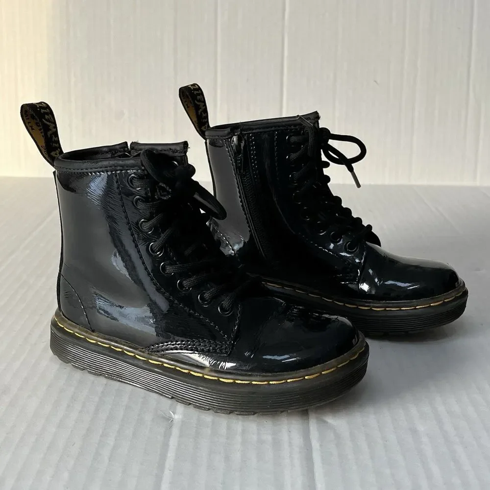 Dr. Martens Zavala J Combat Boots Patent Leather Zip Closure Unisex Kids Size 11